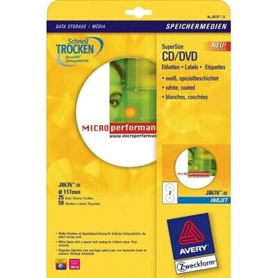 Étiquette d'imprimante Avery J8676-25 - Blanc - Taille complète - 117mm - Compatible jet d'encre - Publicité Étiquette d'imprimante Avery J8676-25 - Blanc - Taille complète - 117mm - Compatible jet d'encre - Publicité