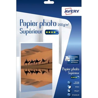 Papier photo Avery C9434-15 - A4 Blanc Brillant - Jet d'encre - 200g/m² Papier photo Avery C9434-15 - A4 Blanc Brillant - Jet d'encre - 200g/m²