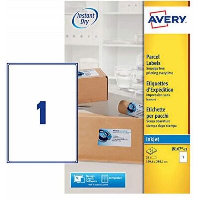 Avery J8167 Etiquetas de dirección blancas para inyección de tinta 25 hojas - Etiquetas Avery J8167 Etiquetas de dirección blancas para inyección de tinta 25 hojas - Etiquetas