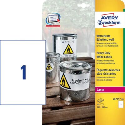 Avery L4775 Voděodolné laserové štítky - 20 kusů Avery L4775 Voděodolné laserové štítky - 20 kusů