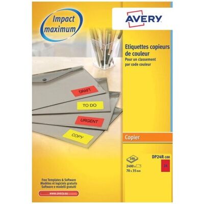 Étiquettes autocollantes Avery DP24R-100 - Rouge - 70x35mm - 2400 pcs Étiquettes autocollantes Avery DP24R-100 - Rouge - 70x35mm - 2400 pcs