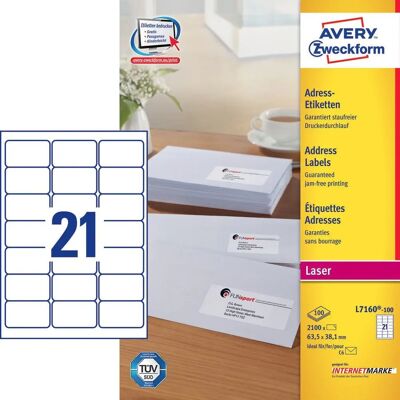 Etiqueta autoadesiva Avery L7160-100 - Branca - 2100 unidades Etiqueta autoadesiva Avery L7160-100 - Branca - 2100 unidades