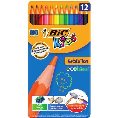 Crayons de couleur BIC - 12 pièces, hexagonaux, recyclés, résistants à la casse - Enfants - Publicité Crayons de couleur BIC - 12 pièces, hexagonaux, recyclés, résistants à la casse - Enfants - Publicité