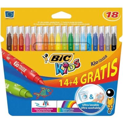 BIC Kid Couleur 14+4 - Stylo feutre - Couleurs vives - Résistance à la pression - 18 pcs - Publicité BIC Kid Couleur 14+4 - Stylo feutre - Couleurs vives - Résistance à la pression - 18 pcs - Publicité