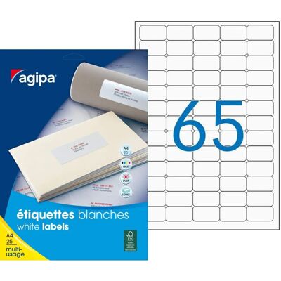 Etiquetas blancas con esquinas redondeadas AGIPA 102375 - Multiusos 38,1x21,1mm - 1625 unidades Etiquetas blancas con esquinas redondeadas AGIPA 102375 - Multiusos 38,1x21,1mm - 1625 unidades