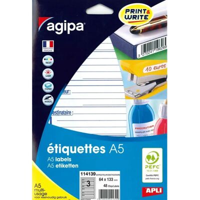 Agipa Etichette di Spedizione - 48 Autoadesive, Formato A5, Compatibili con Stampanti Inkjet e Laser Agipa Etichette di Spedizione - 48 Autoadesive, Formato A5, Compatibili con Stampanti Inkjet e Laser