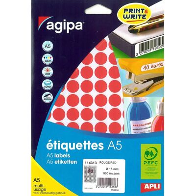 Agipa 114313 Étiquettes Autoadhésives Cercle Rouge - 960 pcs - Publicité Agipa 114313 Étiquettes Autoadhésives Cercle Rouge - 960 pcs - Publicité