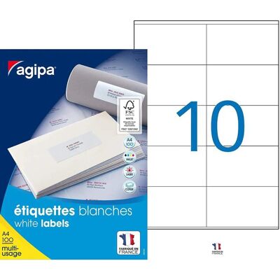 Etykiety wielofunkcyjne białe AGIPA - 105 x 57 mm - Opakowanie 1000 Etykiety wielofunkcyjne białe AGIPA - 105 x 57 mm - Opakowanie 1000