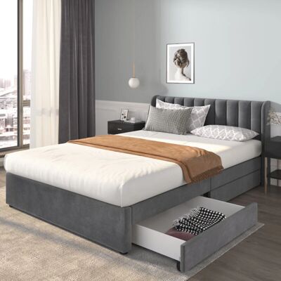 OKWISH - Letto imbottito 140 x 200 cm - Grau - Bett OKWISH - Letto imbottito 140 x 200 cm - Grau - Bett