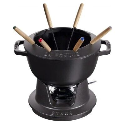 Staub Black 20cm Fondue Set - Suitable for Cheese, Chocolate, Meat Staub Black 20cm Fondue Set - Suitable for Cheese, Chocolate, Meat