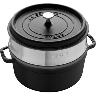 Staub Gusseisen Topf - 3,8L, Schwarz, mit Dampfeinsatz - Gusseisenpfanne Staub Gusseisen Topf - 3,8L, Schwarz, mit Dampfeinsatz - Gusseisenpfanne