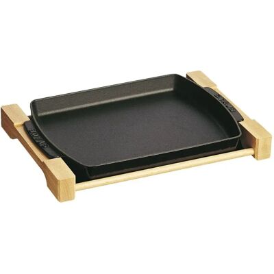 Staub Cast Iron Serving Dish with Wooden Base - 33x23cm - Serving Plate Staub Cast Iron Serving Dish with Wooden Base - 33x23cm - Serving Plate