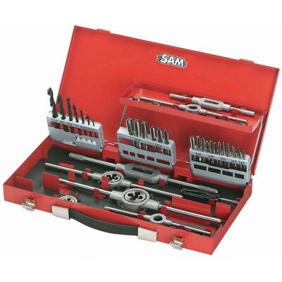 Ensemble de tarauds et matrices SAM M3-M12 - 44 pièces - Publicité Ensemble de tarauds et matrices SAM M3-M12 - 44 pièces - Publicité