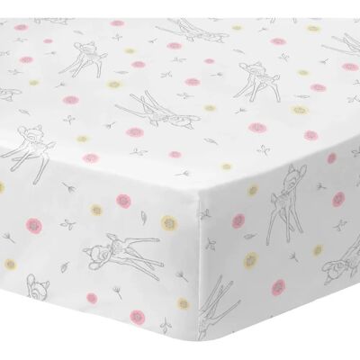 Drap-housse coton Disney Bambi Flowers - 90x190 cm - Publicité Drap-housse coton Disney Bambi Flowers - 90x190 cm - Publicité