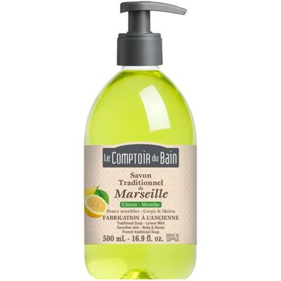 Le Comptoir du Bain Savon Marseille Citron-Menthe 500 ml - Flacon-Pompe - Publicité Le Comptoir du Bain Savon Marseille Citron-Menthe 500 ml - Flacon-Pompe - Publicité