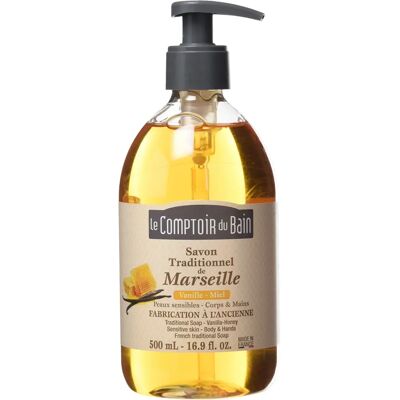 Le Comptoir du Bain Vanille-Miel 500ml - Savon traditionnel de Marseille - Publicité Le Comptoir du Bain Vanille-Miel 500ml - Savon traditionnel de Marseille - Publicité