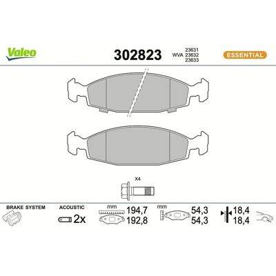 VALEO 302823 Bremsbeläge - OEM Kompatibel VALEO 302823 Bremsbeläge - OEM Kompatibel