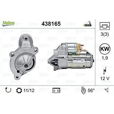 VALEO 438165 Startmotor - Starter, 12V, 1.9kW, 3 gaten VALEO 438165 Startmotor - Starter, 12V, 1.9kW, 3 gaten