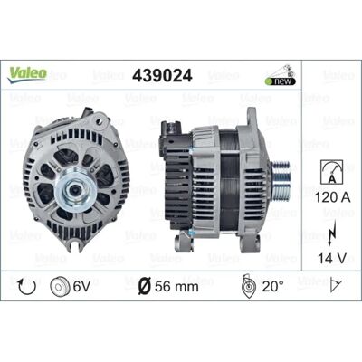 VALEO 439024 Alternador - 14V 120A - Soporte con brazo oscilante doble VALEO 439024 Alternador - 14V 120A - Soporte con brazo oscilante doble