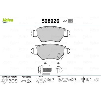 VALEO 598926 Bremsbelagsatz hinten - Verschleißwarnkontakt, ohne Schrauben - Opel, Vauxhall, Chevrolet VALEO 598926 Bremsbelagsatz hinten - Verschleißwarnkontakt, ohne Schrauben - Opel, Vauxhall, Chevrolet