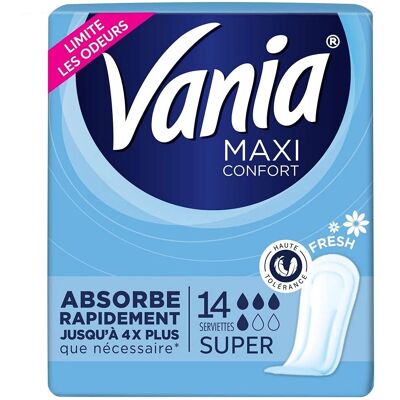 Vania Maxi Confort Super Fresh 14 Serviettes Hygiéniques - Flux Abondant - Publicité Vania Maxi Confort Super Fresh 14 Serviettes Hygiéniques - Flux Abondant - Publicité