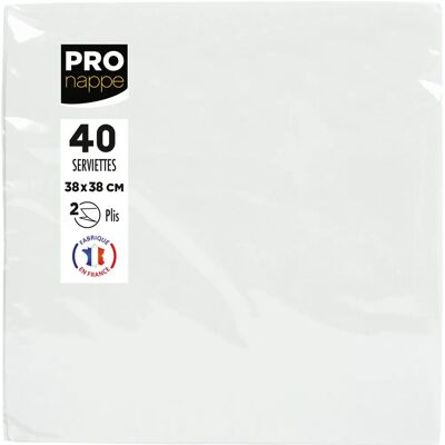 Serviette Blanche PRONAPPE - 40 pcs - 38x38cm - Certifié FSC - France - Publicité Serviette Blanche PRONAPPE - 40 pcs - 38x38cm - Certifié FSC - France - Publicité