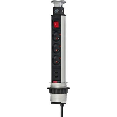 Regleta Brennenstuhl con 3 enchufes y 2 puertos USB 2m con interruptor - Regleta Regleta Brennenstuhl con 3 enchufes y 2 puertos USB 2m con interruptor - Regleta
