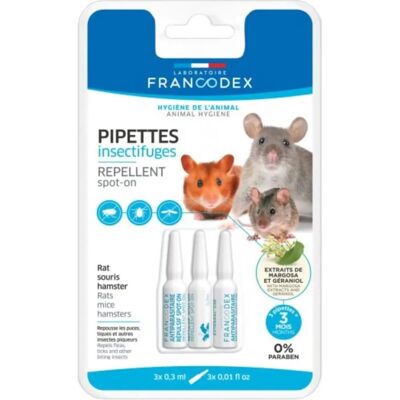 Francodex 3 Pipettes Insectifuges - Petits Rongeurs - Publicité Francodex 3 Pipettes Insectifuges - Petits Rongeurs - Publicité