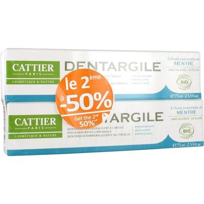 Dentifrice à la menthe et à l’argile bio - Réminéralisant - 2x75ml - Publicité Dentifrice à la menthe et à l’argile bio - Réminéralisant - 2x75ml - Publicité