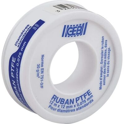 Geb - Ruban de scellement Téflon - En gros 12mm x 12m x 0,075m Geb - Ruban de scellement Téflon - En gros 12mm x 12m x 0,075m