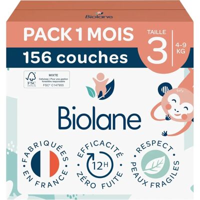 Couches Naturelles Taille 3 Biolane - Anti-fuites 12h - Publicité Couches Naturelles Taille 3 Biolane - Anti-fuites 12h - Publicité