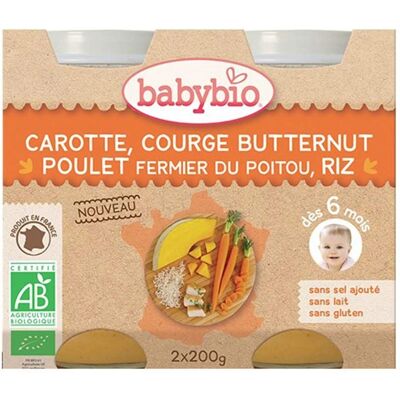 Babybio Hähnchen Karotte Butternut Babynahrung - 2x200g Babybio Hähnchen Karotte Butternut Babynahrung - 2x200g