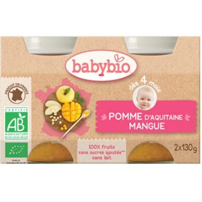Babybio Fruits - Pomme et mangue (2x130 g) - Publicité Babybio Fruits - Pomme et mangue (2x130 g) - Publicité