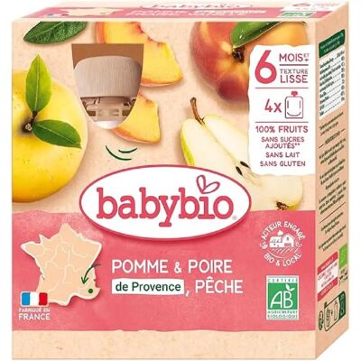 Babybio Apfel Pfirsich Birne Bio 6 Monate Flasche 4 Stück je 90g Babybio Apfel Pfirsich Birne Bio 6 Monate Flasche 4 Stück je 90g