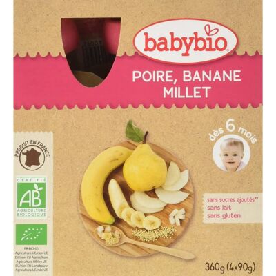 Babybio Poire Banane Millet Bio - 4 Gourdes de 90g - Publicité Babybio Poire Banane Millet Bio - 4 Gourdes de 90g - Publicité