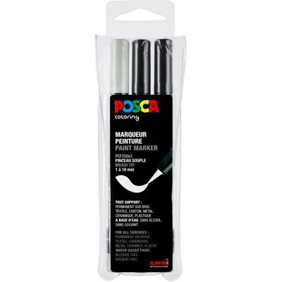 Posca Malermarker Set - Pinselspitze - Schwarz, Weiß - 3 Stück Posca Malermarker Set - Pinselspitze - Schwarz, Weiß - 3 Stück
