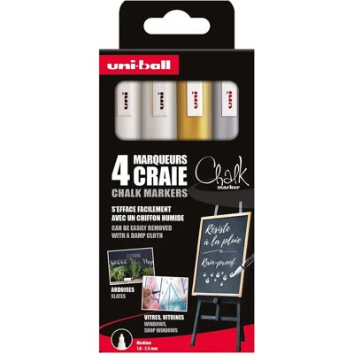 Uni-ball Kreidemarker Set 4 Stück - Silber, Gold, Weiß Uni-ball Kreidemarker Set 4 Stück - Silber, Gold, Weiß