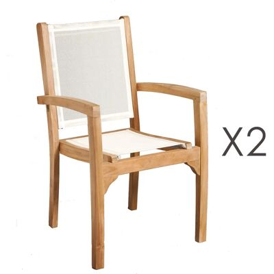 Macabane Harris - Set van 2 teak tuinstoelen - Textilene ivoor Macabane Harris - Set van 2 teak tuinstoelen - Textilene ivoor