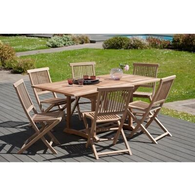 Macabane Tuinset - Teak Uitklapbare Tafel & 6 Stoelen Macabane Tuinset - Teak Uitklapbare Tafel & 6 Stoelen