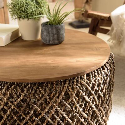 MACABANE ALIDA - Table basse ronde en fibre de coco et teck recyclé 70x70cm - Publicité MACABANE ALIDA - Table basse ronde en fibre de coco et teck recyclé 70x70cm - Publicité