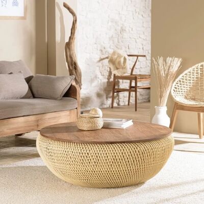 MACABANE Alida - Table Basse Ronde en Rotin - 100x100cm - Publicité MACABANE Alida - Table Basse Ronde en Rotin - 100x100cm - Publicité