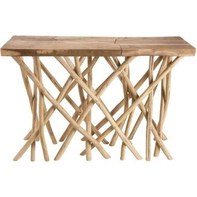 Macabane Laly - Natuurlijke teakhouten console met drijfhouten poten Macabane Laly - Natuurlijke teakhouten console met drijfhouten poten