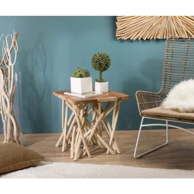 Macabane Laly - Table d'appoint en teck 55x55cm - Finition naturelle - Publicité Macabane Laly - Table d'appoint en teck 55x55cm - Finition naturelle - Publicité