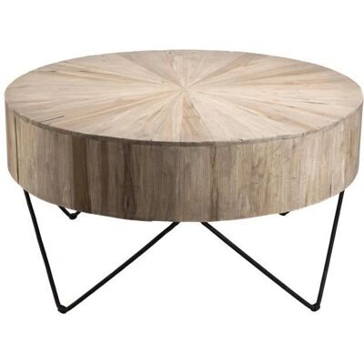 Macabane Laly - Table Basse Ronde 90x90cm Bois Teca et Métal Pieds Épingles Noirs - Publicité Macabane Laly - Table Basse Ronde 90x90cm Bois Teca et Métal Pieds Épingles Noirs - Publicité
