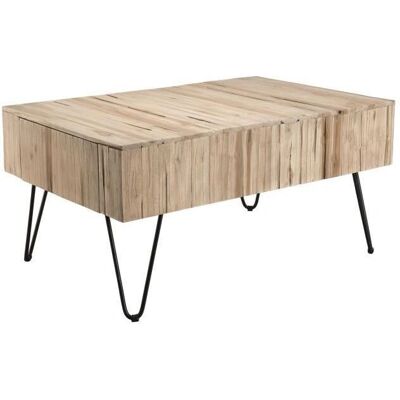 Macabane Laly - Rechthoekige salontafel met 2 lades - Teak & Metaal Macabane Laly - Rechthoekige salontafel met 2 lades - Teak & Metaal