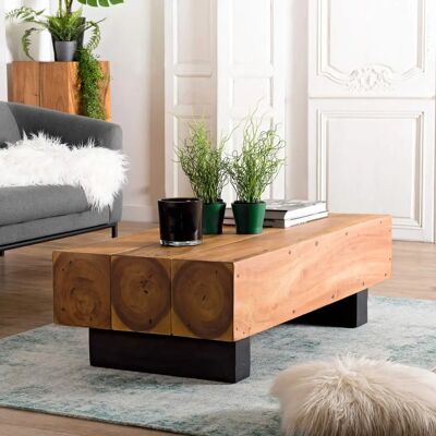 Table basse MACABANE Suzy - Bois exotique 120x60cm, Pieds noirs - Publicité Table basse MACABANE Suzy - Bois exotique 120x60cm, Pieds noirs - Publicité