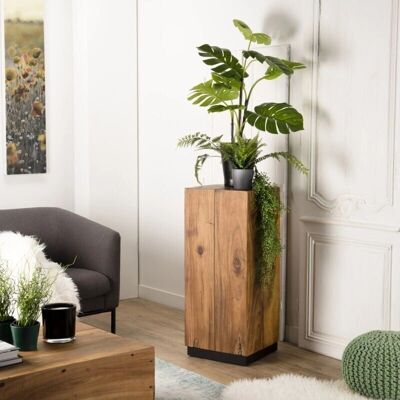 MACABANE Suzy - Vierkante Bijzettafel 38x38cm Exotisch Hout Zwarte Basis MACABANE Suzy - Vierkante Bijzettafel 38x38cm Exotisch Hout Zwarte Basis