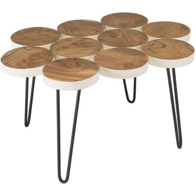 MACABANE Suzy - Table basse ronde en teca et pieds en pin - Publicité MACABANE Suzy - Table basse ronde en teca et pieds en pin - Publicité