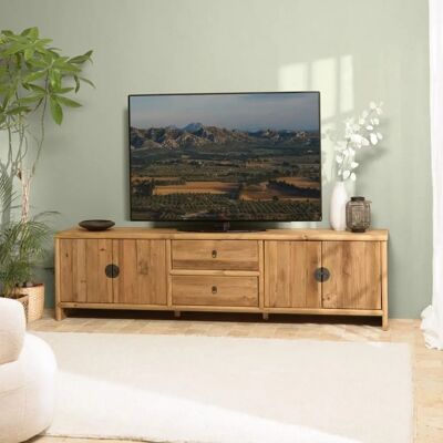 ZERTY Meuble TV en Pin Recyclé 2 Tiroirs 4 Portes - 240cm - Publicité ZERTY Meuble TV en Pin Recyclé 2 Tiroirs 4 Portes - 240cm - Publicité