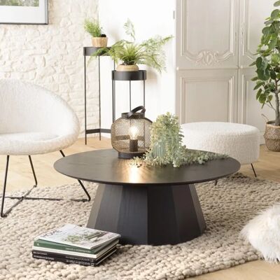 MACABANE Table basse ronde noire - 90x90cm - Publicité MACABANE Table basse ronde noire - 90x90cm - Publicité